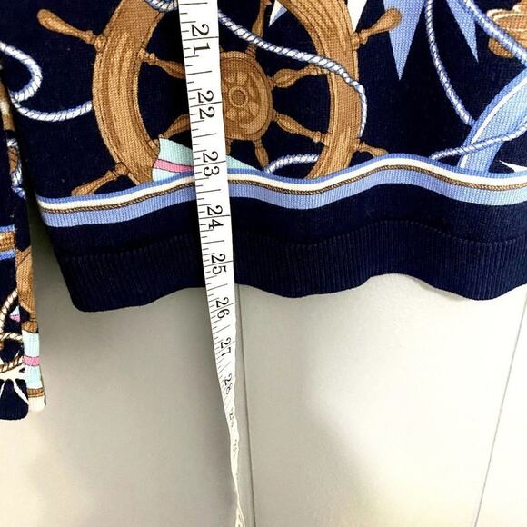 Talbots Navy Nautical Status Print Crewneck Long Sleeve Classic Preppy Sweater S - Picture 5 of 7
